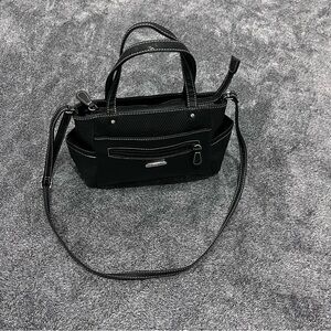 Koltov black faux leather crossbody handbag with side pockets